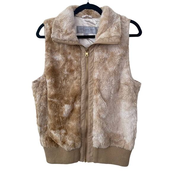 Women Andrew Marc New York Y2K Boho Faux Fur Gold Zipper Vest W/Pockets-Medium - Picture 1 of 6